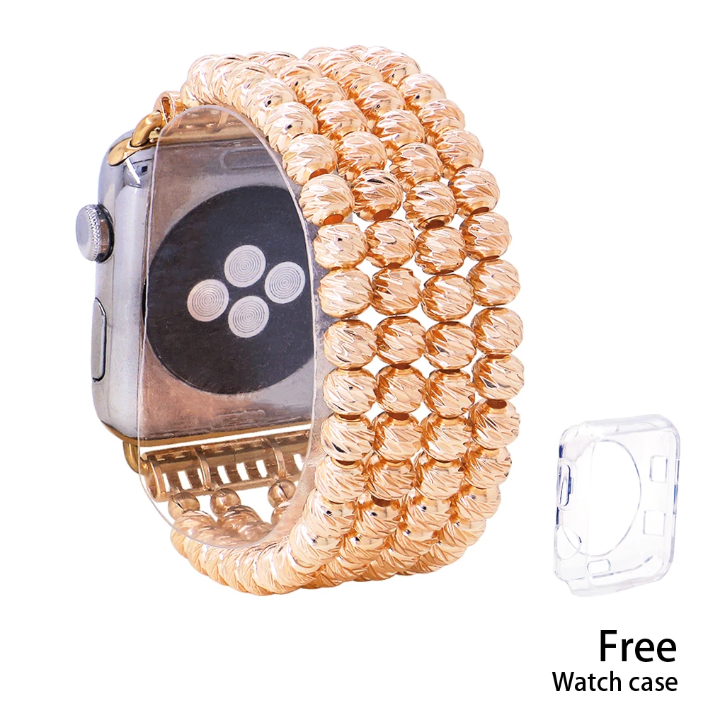 

Lureen Metal Beads Elastic Watchbands For iwatch Apple Watch Strap 38mm 42mm Handmade Watch Band Women Sports Bracelet Strap