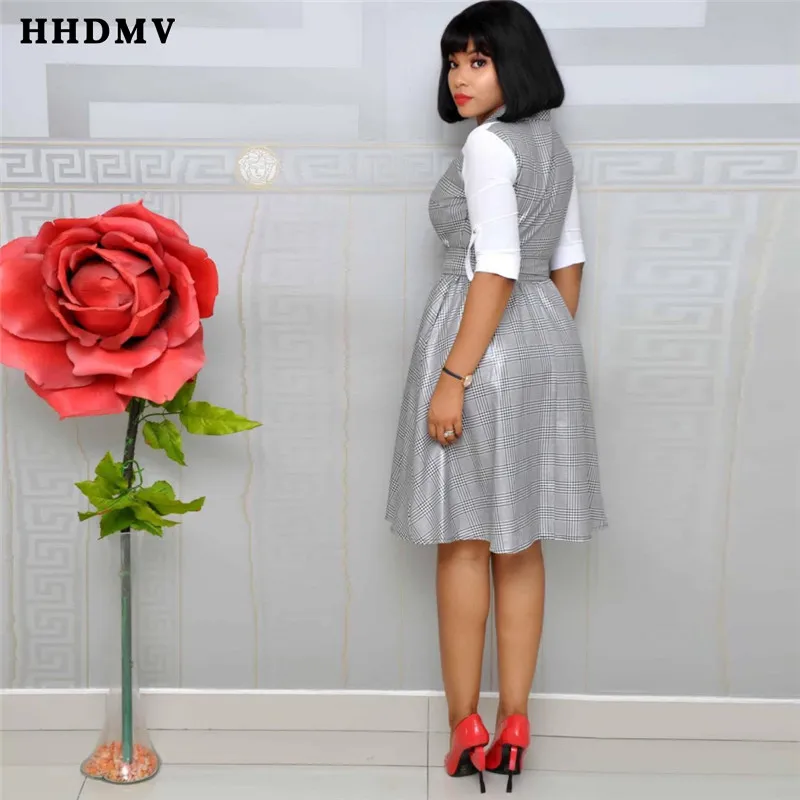 HHDMV XL6029 элегантный формальный стиль платья Половина рукава лацканы карманы Украшение спинки стула плед платья Красочные длиной до колен