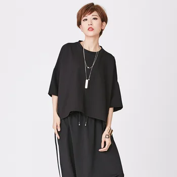

Black Color O Neck Trend Pullovers Fashion Women's Plus Size Zipper Batwing Sleeve Short Sleeve T-shirt For Female