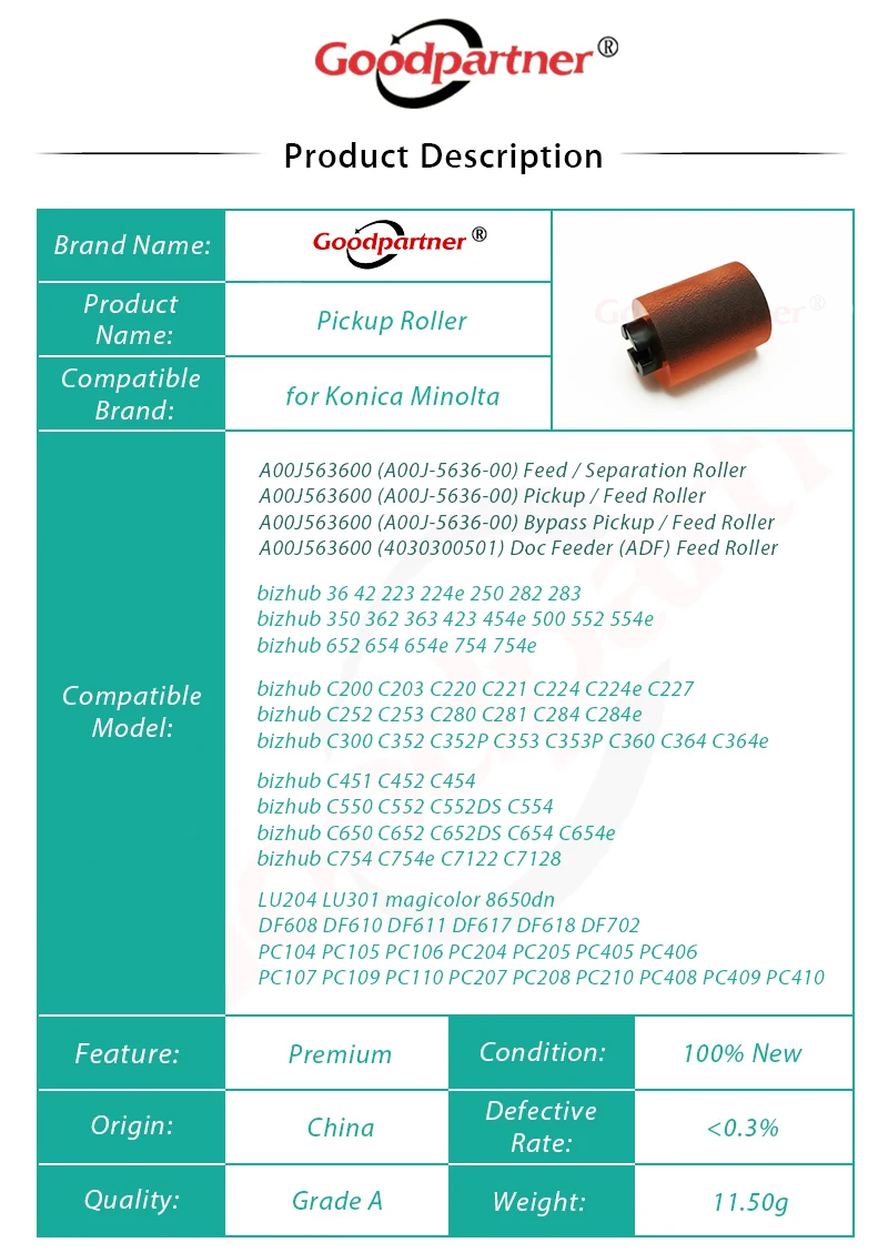 Rolo do Recolhimento para Konica Minolta 10x A00j563600 Bizhub 363 223 283 423 652 C253 C353 C220 C280 C360 C451 C650 C452 C552 C652 - Imagem 5