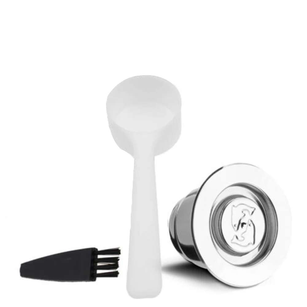1*Stainless steel coffee capsule+1*Spoon+1*Brush Refillable Reusable Coffee Pod for coffee lovers gift good filtration