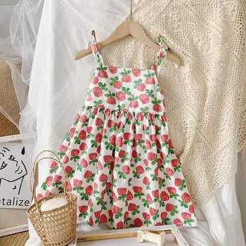 

2020 Summer New Children Baby Printed Rose Sling Dresses , Girls Princess Sweet Clothes 6 Pieces/lot Wholesale