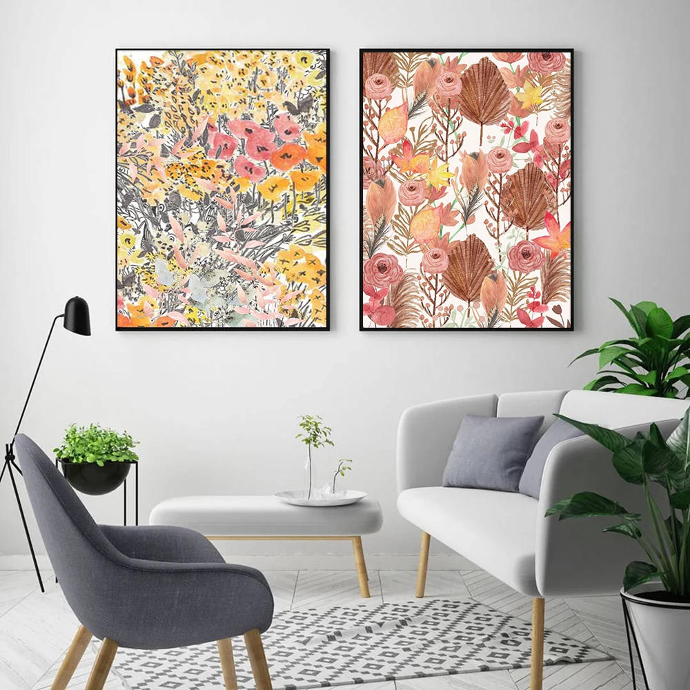 

Абстрактный Цветочный постер Boho с принтом растений, художественный постер, красочный цветок на холсте, Настенная картина, современный нордический домашний декор