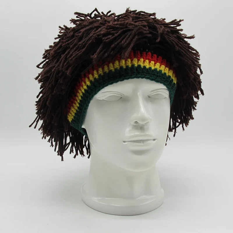 Men's Knit Beard Hat With Removable Face Cover - Handmade Rasta Style Beanie For Winter & Costume
