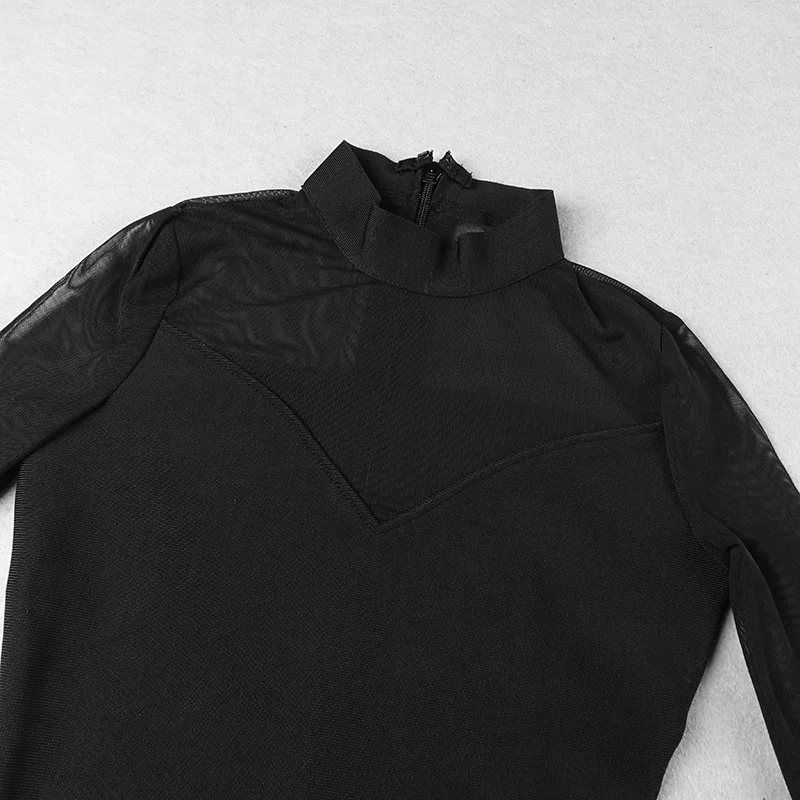VC черное платье vestidos подарок на Рождество Сетчатое облегающее платье с длинными рукавами вечерние бандажные мини-платья знаменитостей