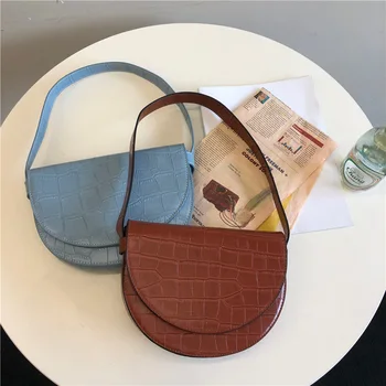 

Crocodile Pattern Saddle Shoulder Bag For Women 2020 Pu Leather Luxury Vintage Retro Handbag Designer Ladies Totes