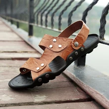 Мужские сандалии; обувь из натуральной кожи; большие размеры; сезон лето; коллекция года; пляжная обувь для прогулок; Вьетнамки; мужские римские сандалии; дышащая обувь на полой подошве