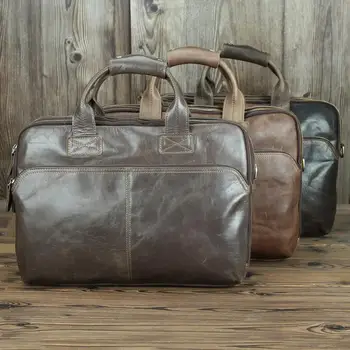 

2020 Fashion genuine leather Men laptop bag retro style High capacity briefcase top layer leather casual business bag