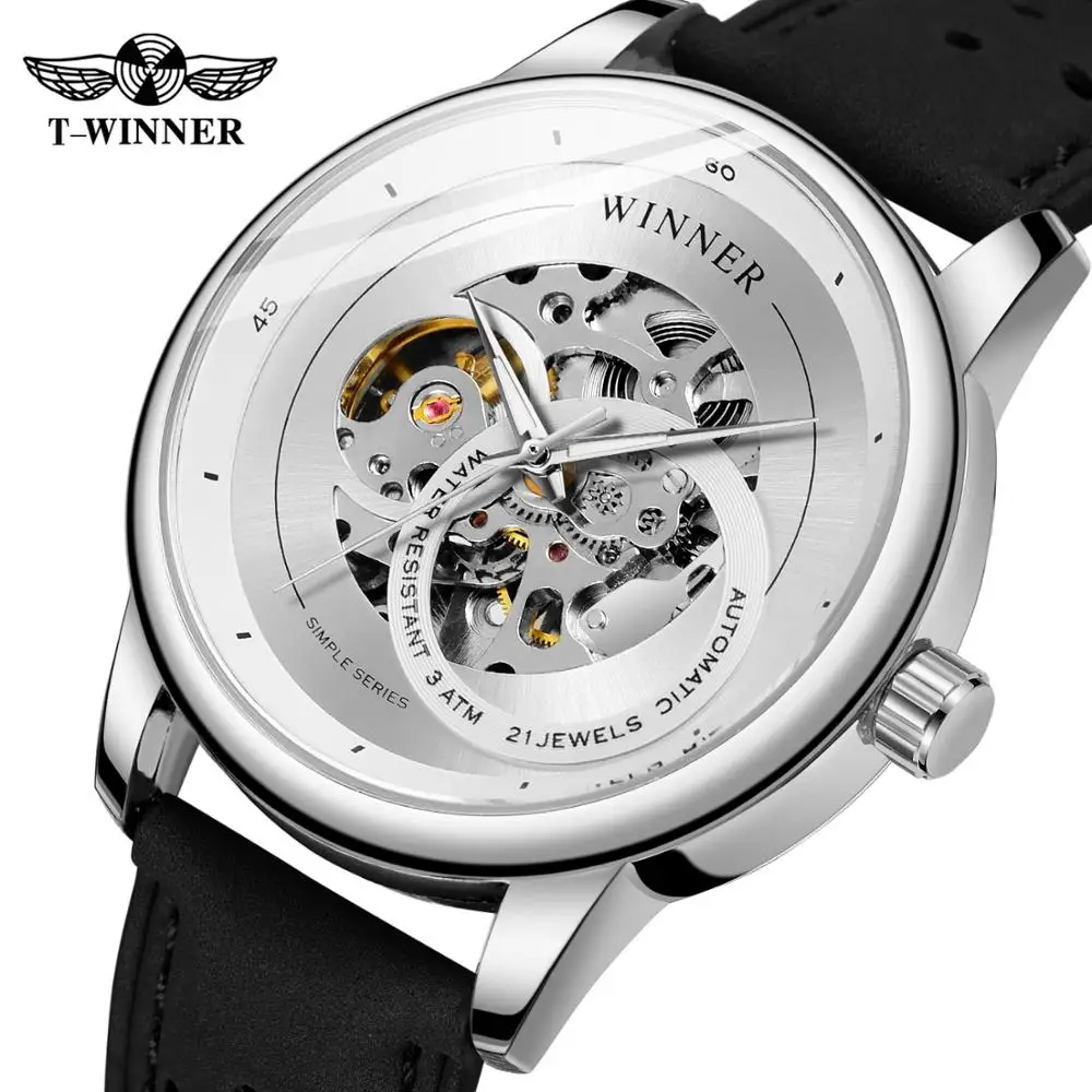 

Winner 2020 New Mechanical Automatic Mens Watch Leather Strap Skeleton Dial Casual Wristwatch Waterproof Luminous Hand Clock