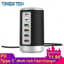 Tongdaytech 65 Вт USB быстрое зарядное устройство концентратор Быстрая зарядка 3,0 мульти 6 портов usb type C PD зарядное устройство зарядная станция Каррегадор порт atil