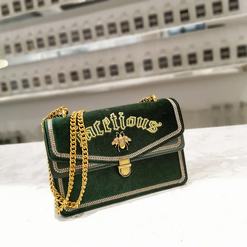 

Hong Kong Style mi feng bao Velvet Embroidered Square Sling Bag Women's 2019 Autumn New Style Korean-style Retro Shoulder Bag wi