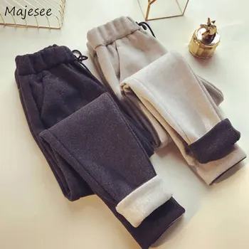 

Pants Women Autumn Winter Woolen Ankle-length Thicker Warm High Quality Drawstring Harem Simple Trousers Womens All-match Casual