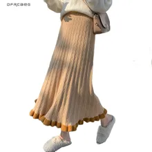 Elastic High Waist Patchwork Knitted Long Skirt Female Autumn Winter Elegant Slim Sweater Skirts Women Casual Falda Saia