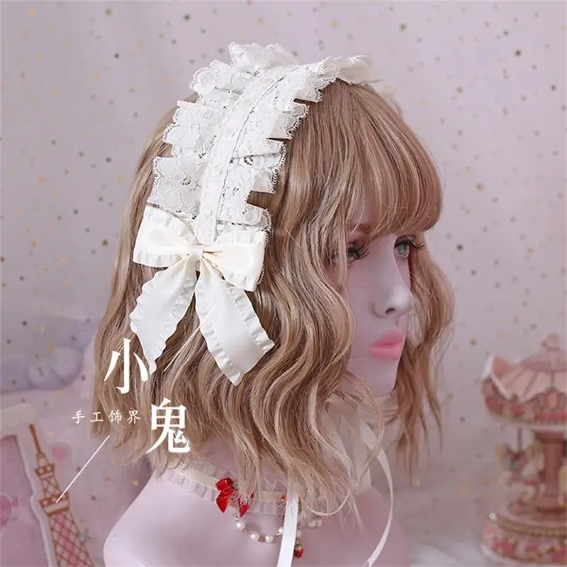 

Japanese Wedding Headdress Sweet Lolita Bandage Lace Bow Headwear Maid Hair Band Hairpin Daily Hair Accessories Headbands