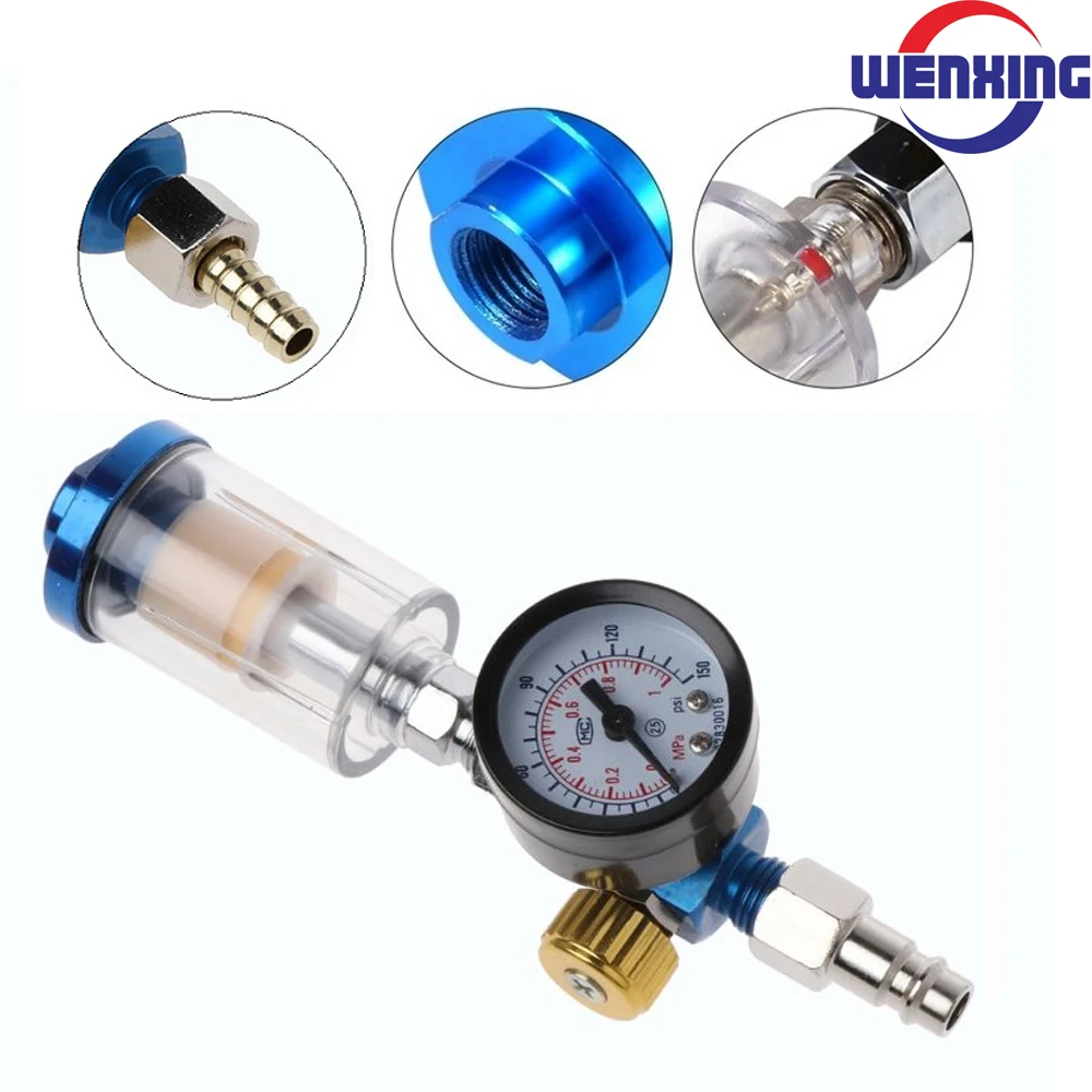 Spray Gun Air Regulator Gauge + In-line Water Trap Filter + JP/EU/US Adapter Pneumatic Tools Accessories For Airbrush woodworking line gap gauge aluminum alloy depth measuring sawtooth ruler marking gauge measuring tools