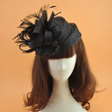 Birde hat Vintage Bridal Flax Feather Beret Hats Elegant Wedding Accessories Black Fascinator Hats Women's Formal Occasion