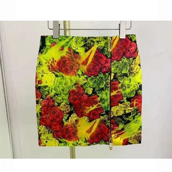 

Vintage Lxuury High Quality Skirts 2020 Autumn Rose Flower Print Zipper Half Skirt Sexy High Waist Slim A-line Slim Mini Skirt