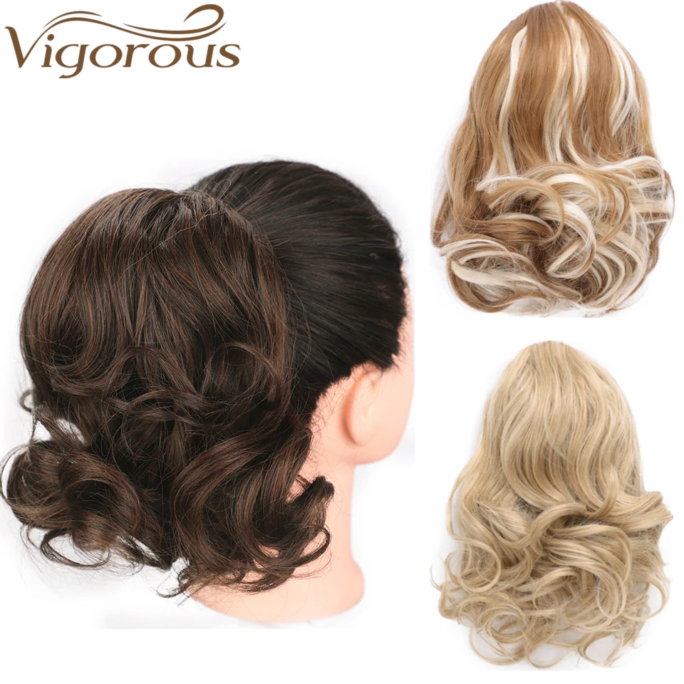 

Vigorous Drewstring Design Black Wavy Short Ponytail Synthetic Hair Extension for Women Two Clips in Hairpiece