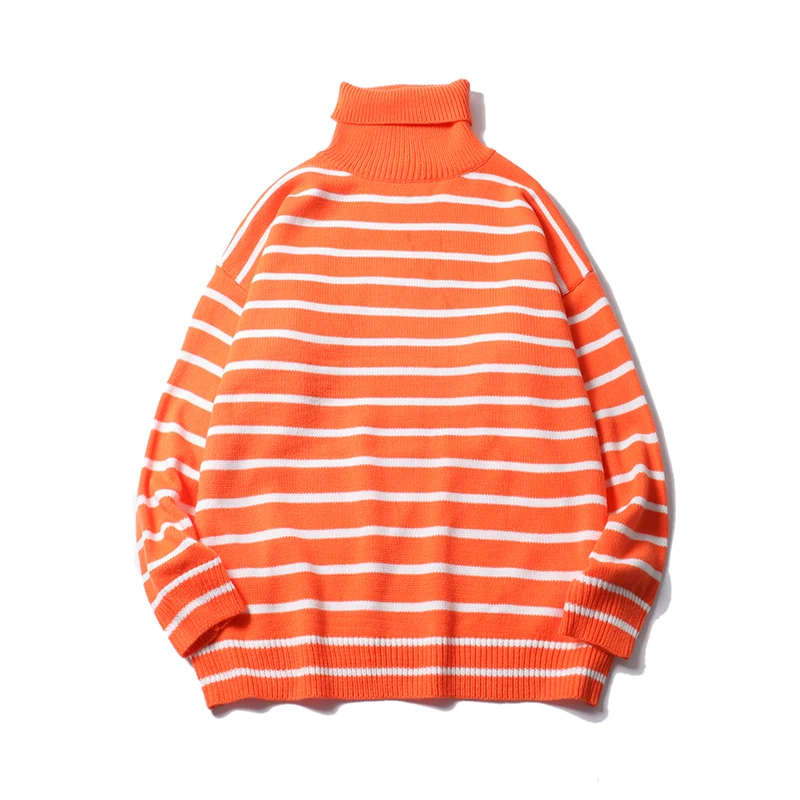 Orange Водолазка, мужской полосатый свитер, зима, Harajuku, Японская уличная одежда, свитер, мужской, корейский, хип-хоп, одежда больших размеров - Цвет: Orange