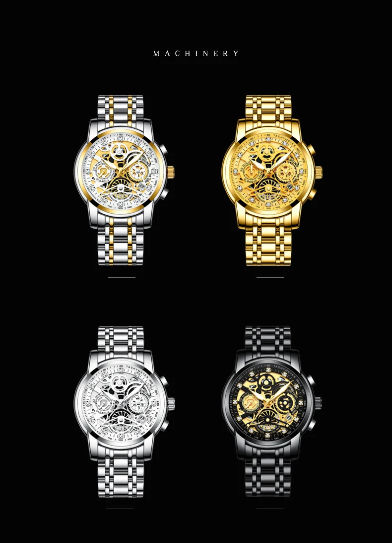 Men’s Watches Tourbillon Rotating Window Top Luxury Brand Fashion Quartz Men Watch Waterproof Gold Steel Business Wristwatch