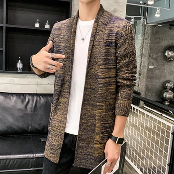 

2019 Winter Men's Woolen Sweater Male Long Cashmere Knitting Loose Coats Long Cardigan Long Sleeve 4 Color Coats Big Size M-3XL