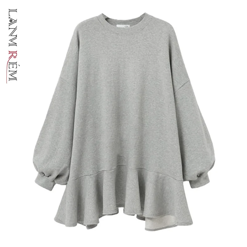 Ruffled Dress Casual Women Autumn Winter New-Fashion LANMREM Loose Solid TC109 Wild
