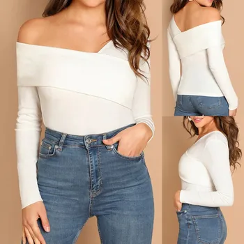 

Blouse 2019Top Hot Fashion Womens Solid Long Sleeve Foldover Asymmetrical V-Neck Shirt Casual Tops For Womens Tops And Blouses