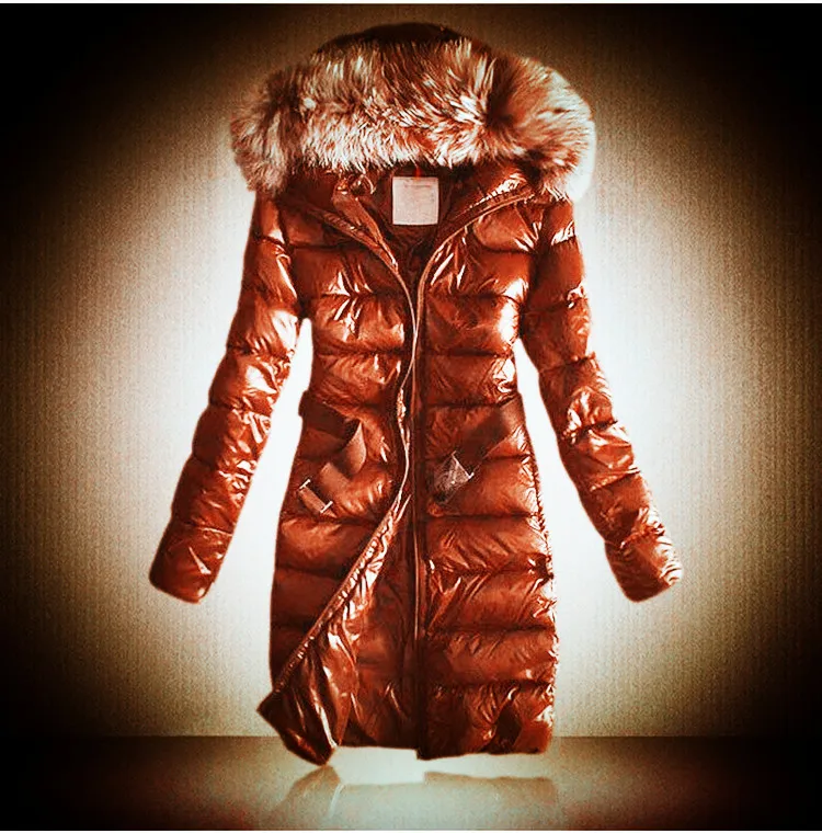Liva girl новая глянцевая парка для женщин зимняя куртка с хлопковой подкладкой теплая плотная большой меховой воротник женские длинные пальто парка женские куртки - Цвет: brown