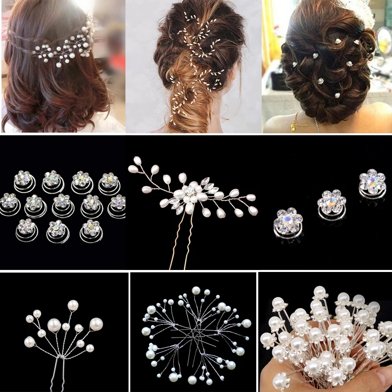 5 10 Flower Wedding Hair Pin Comb Bridal Clip Gold Crystal Pearl Hair Accessorie 