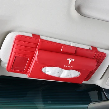 

Car Styling Sun Visor Tissue Box PU Leather Paper Napkin Holder Clip Box For Tesla Model 3 Model X Model S Universal Accessories