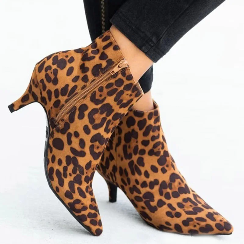 Зимние женские туфли-лодочки леопардовая обувь на высоком каблуке-рюмочке из искусственной замши; пикантная Повседневная Свадебная женская обувь на молнии с острым носком; chaussures femme