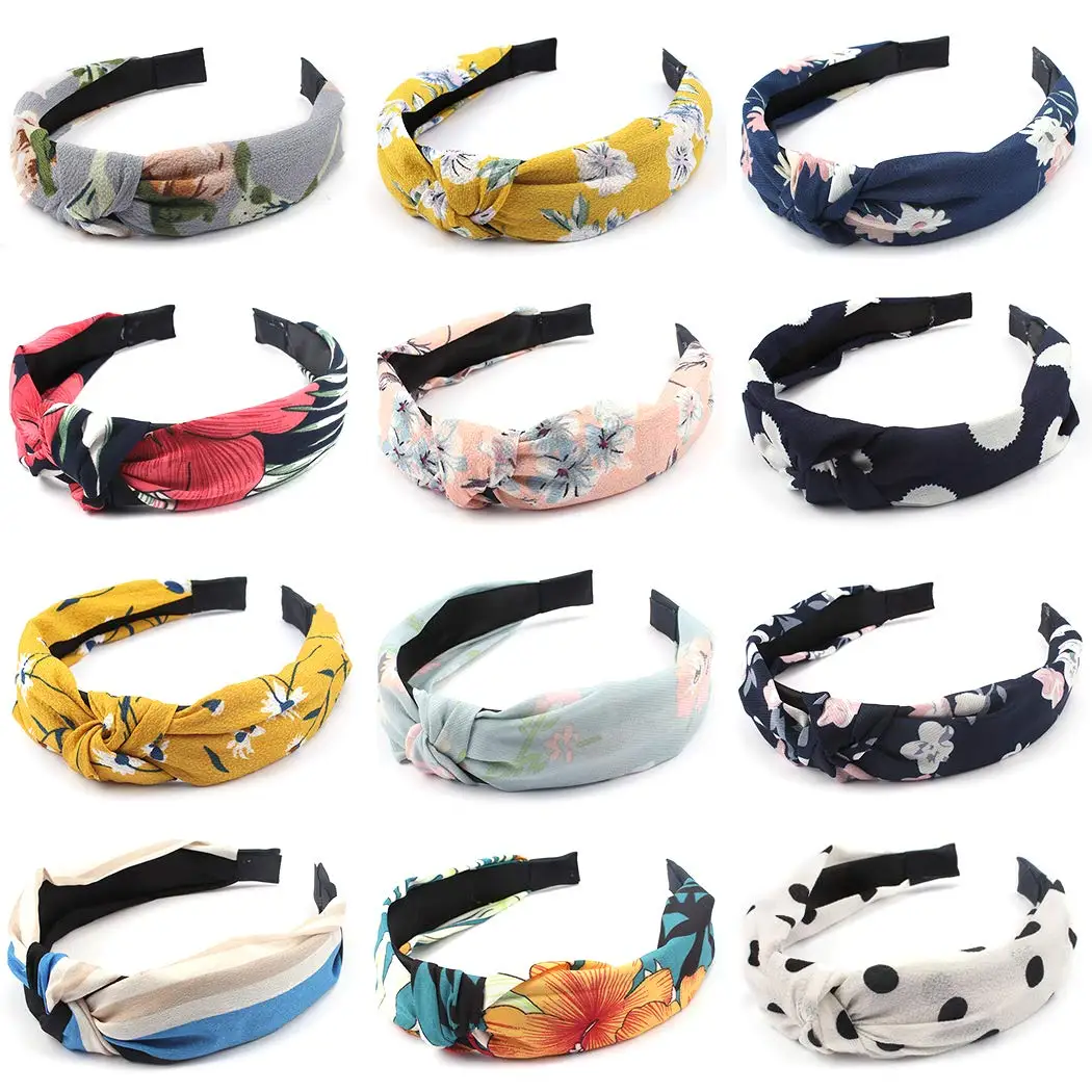 

12 Pack Hairbands Hair Accessories Knot Headbands for Women Knot Hairband Floral Print Turban Headband Knotted (12 Pack )