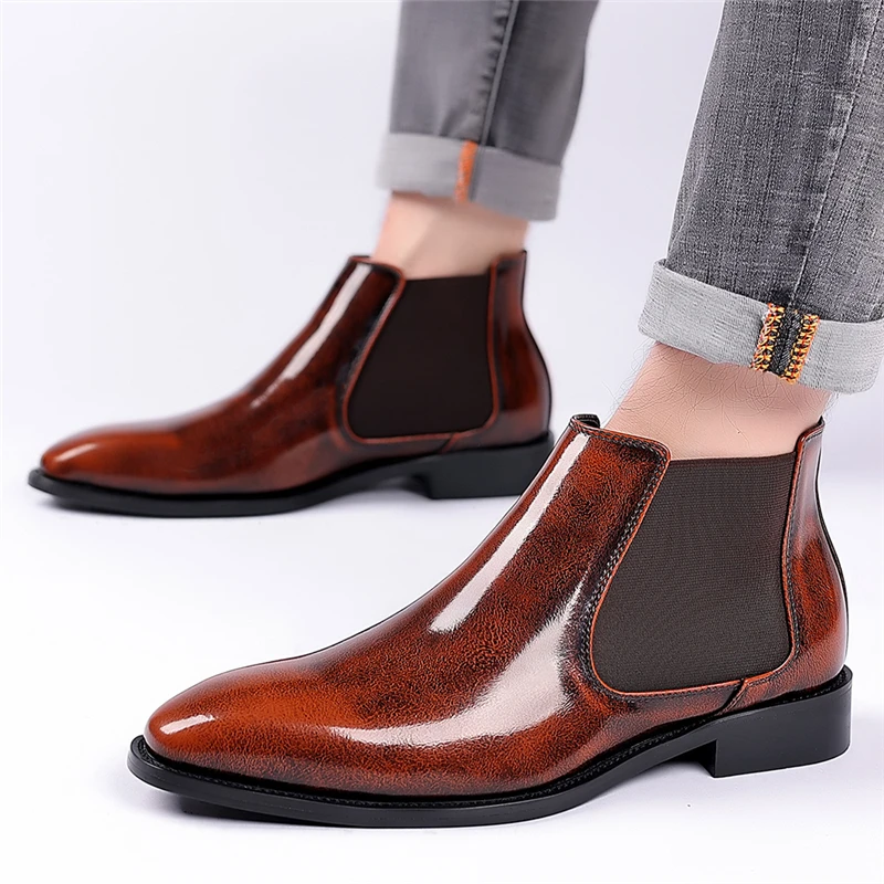 British Spring Autumn Casual Men Leather Shoes High Quality Vintage Business Tooling Ankle Boots Luxury Chelsea Boots Big Size
