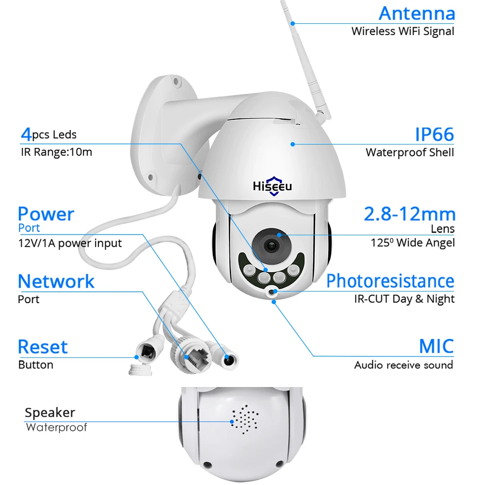 Hiseeu 1080P WiFi IP Камера PTZ 5x оптическая зум скоростная купольная камера наружная