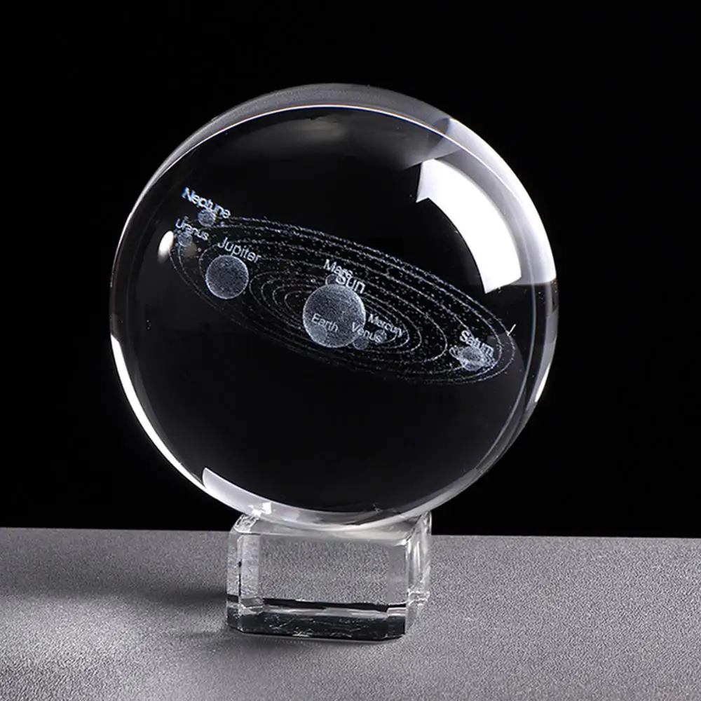 3D солнечная система хрустальный стеклянный шар с гравировкой планеты Глобус прозрачный декоративный шар с подставкой для декора дома и офиса креативный подарок
