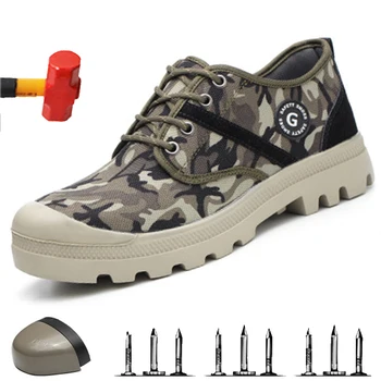 

Steel Toe Safety Shoes Puncture Proof Working Safe Camo Spring Mesh Breathable Casual Shoe Men Work Sneakers