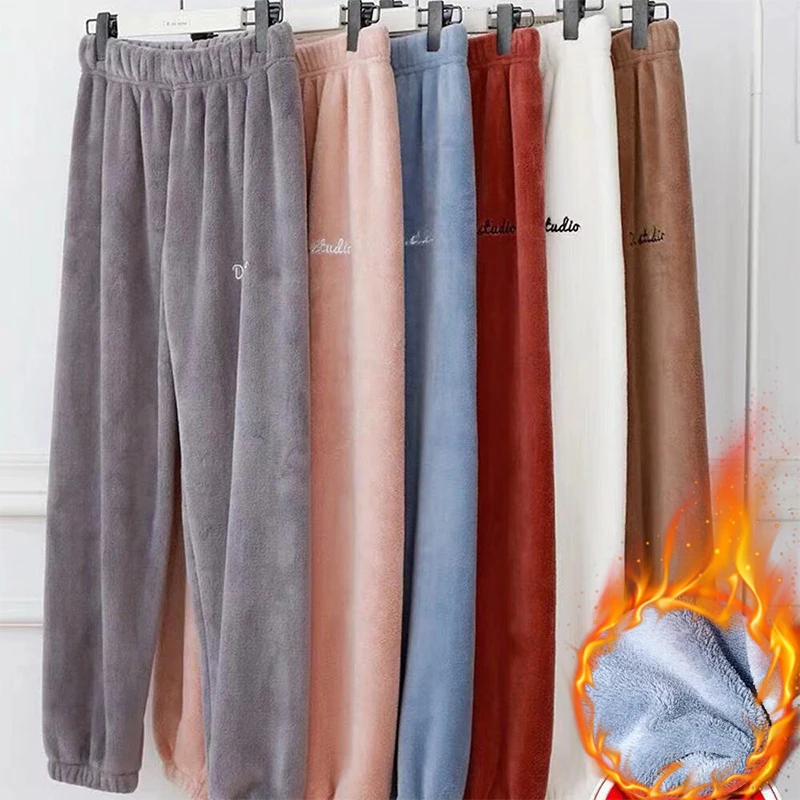 Новые Женские Фланелевые штаны, женская пижама для сна, Осень-зима, теплая Домашняя одежда, флисовые повседневные длинные штаны, пижама, плотные штаны, одежда для сна