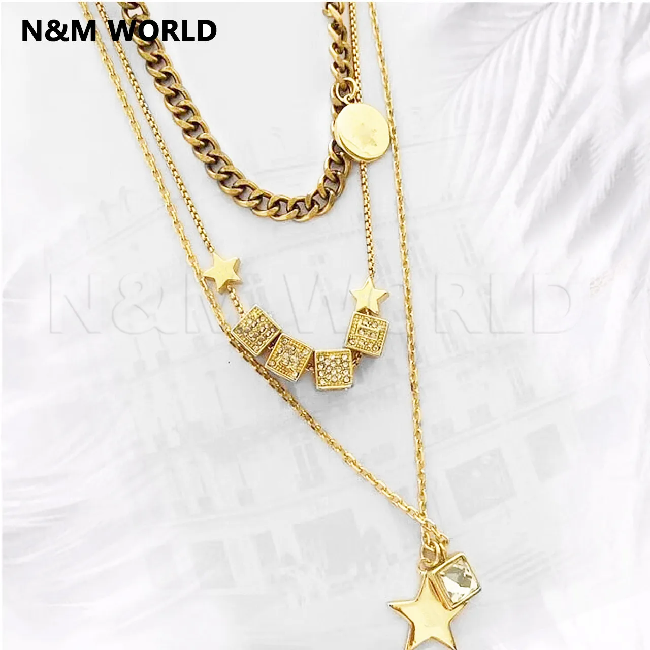 

Three Layer Necklace Fashion Luxury Four Seasons Square Star Pendant Necklace Party Beautiful Pretty Jewelry Gift