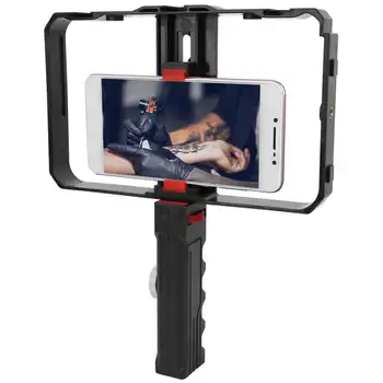 

Universal Video Phone Cage Stabilizer Filmmaking Rig Dual Handle Handheld Phone Stabilizer Bracket with Triple Cold Shoe Mount