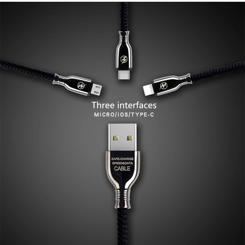 

New type alloy USB Cable Charger Data for iPhone Type-C IOS Android Micro USB Fast Charging Fast Data Sync Wire Cord Cable