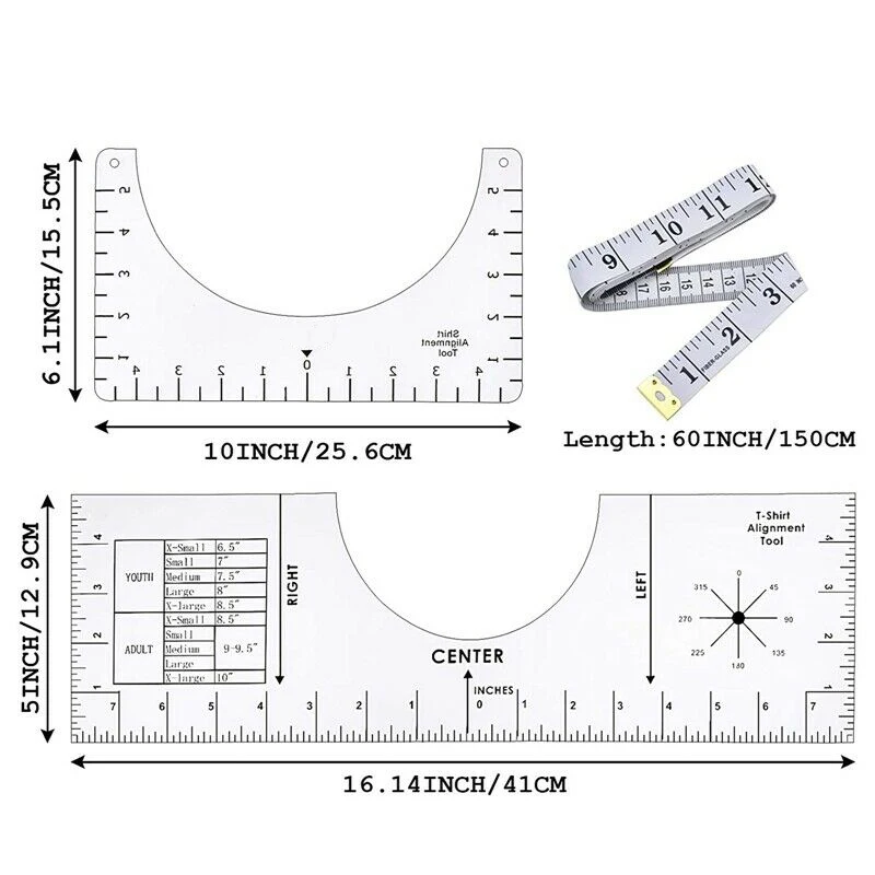 3pcs Acrylic T-shirt Guide Ruler Vinyl Rulers Alignment Sewing