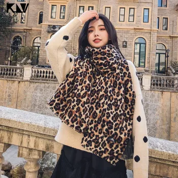

180x90cm Women Girls Fall Winter Scarf Retro Animal Leopard Print Warm Shawl with Short Tassels Oversized Sunscreen Blanket Wrap