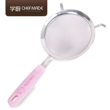 

CHEFMADE Hello Kitty kitchenLicense 304 Stainless Steel 30 Mesh Filter Flour Sieve Pink Sifters Baking Tools For Cakes