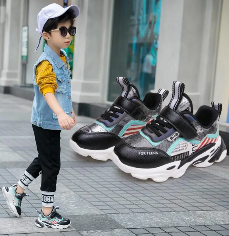 Autumn Winter Boys Sport Shoes for Child Shoes Genuine Leather Fashion Running Shoes Kids Outdoor Ankle Boots Plush Warm Sneaker