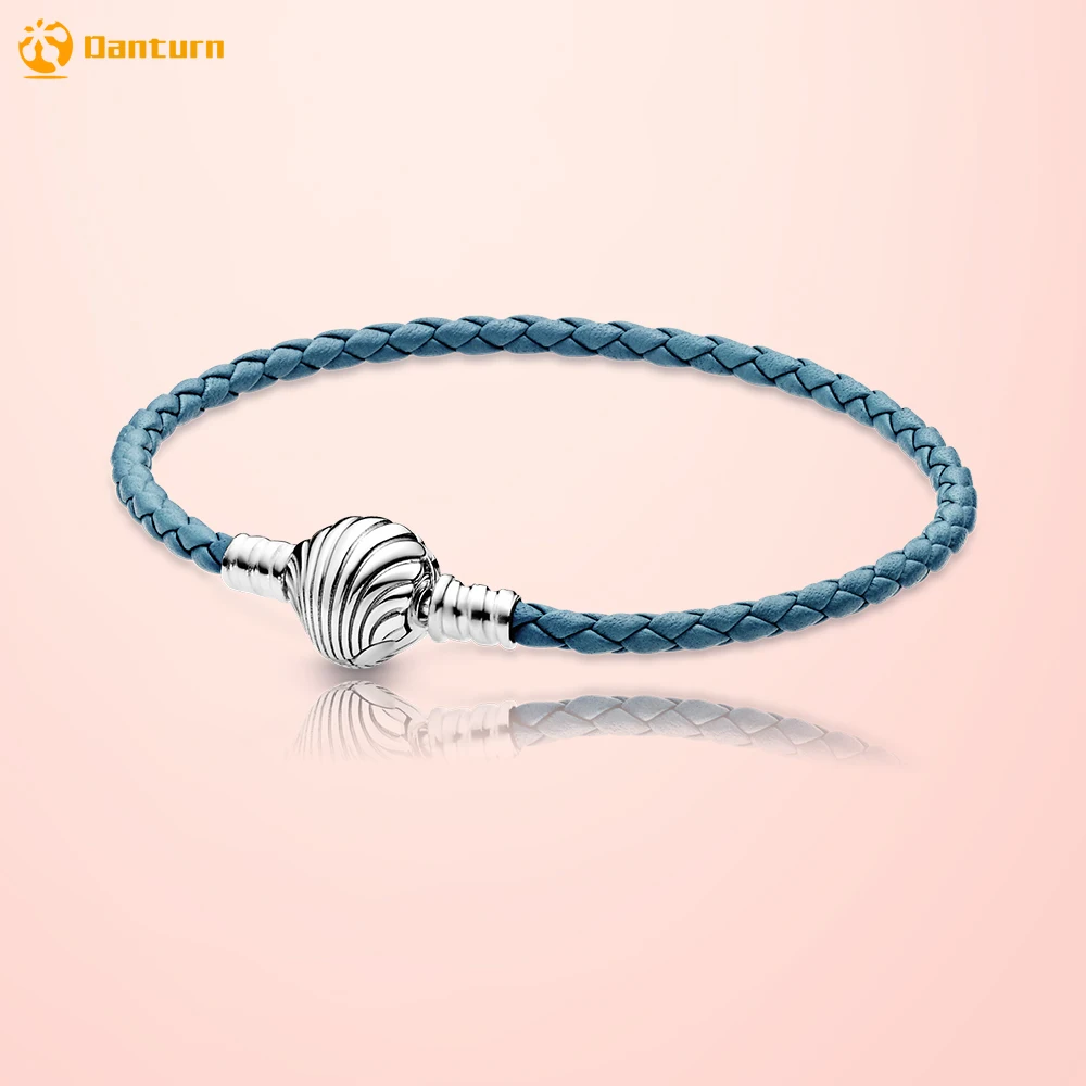 

Danturn 925 Sterling Silver Bracelet Seashell Clasp Turquoise Braided Leather Bracelet Women DIY Jewelry Making Birthday Gift