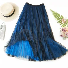 Женские Асимметричные тюлевые юбки Эластичная Высокая талия сетчатая юбка-пачка со складками Длинная Юбка-миди Saias Faldas Jupe Femmle