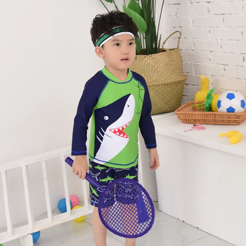 

Children Two-piece Swimsuits Long Sleeve Short Cartoon Quick-Dry Baby Swimwear Beach Sun-resistant Children Swimming Suit