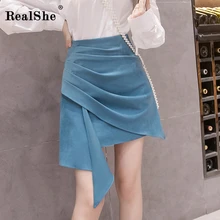 RealShe женские юбки с высокой талией и оборками, асимметричная однотонная короткая юбка, Женская Осенняя Повседневная модная уличная одежда, Jupe Femme