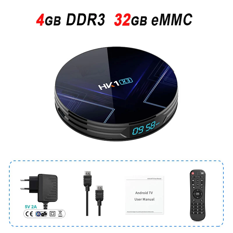 HK1 X3 Android 9,0 ТВ приставка Amlogic S905X3 Смарт ТВ приставка 4 ГБ DDR3 32 Гб 64 Гб 128 ГБ 2,4G 5G WiFi Bluetooth 4K медиаплеер - Цвет: 4GB 32GB