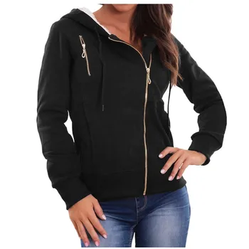 

Plus Size Autumn Winter Hoodies Sweatshirt Women Long Sleeve Hooded Solid Color Casual Sweatshirts Loose Zipper Warm Overcoat V1